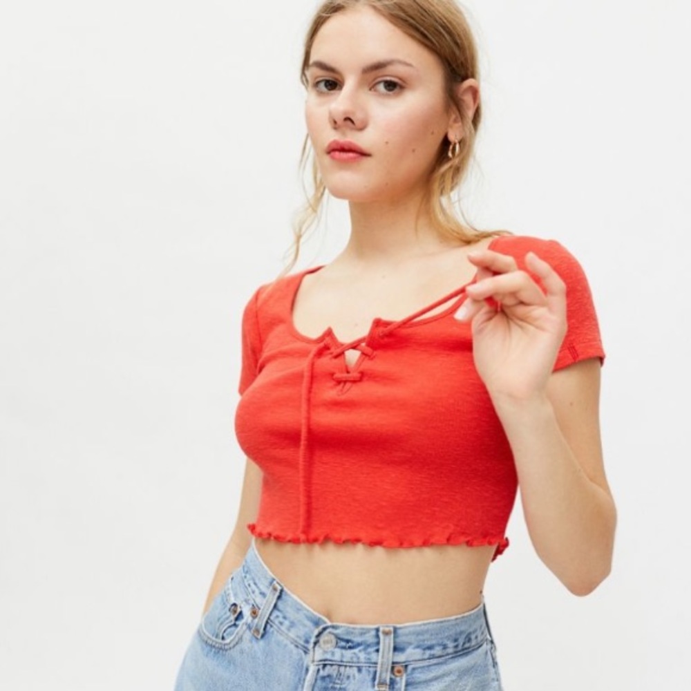 Urban Outfitters BDG Red Tie Front Crop Top